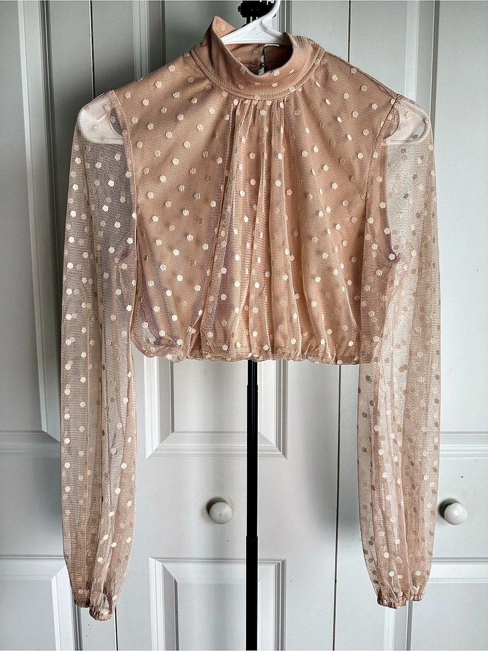 Fashion Nova Sofia Mesh Nude Swiss Dot Crop Top NWT Size S